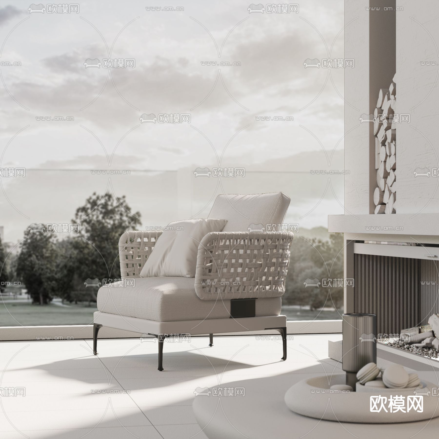 现代布艺藤编休闲椅3d模型
