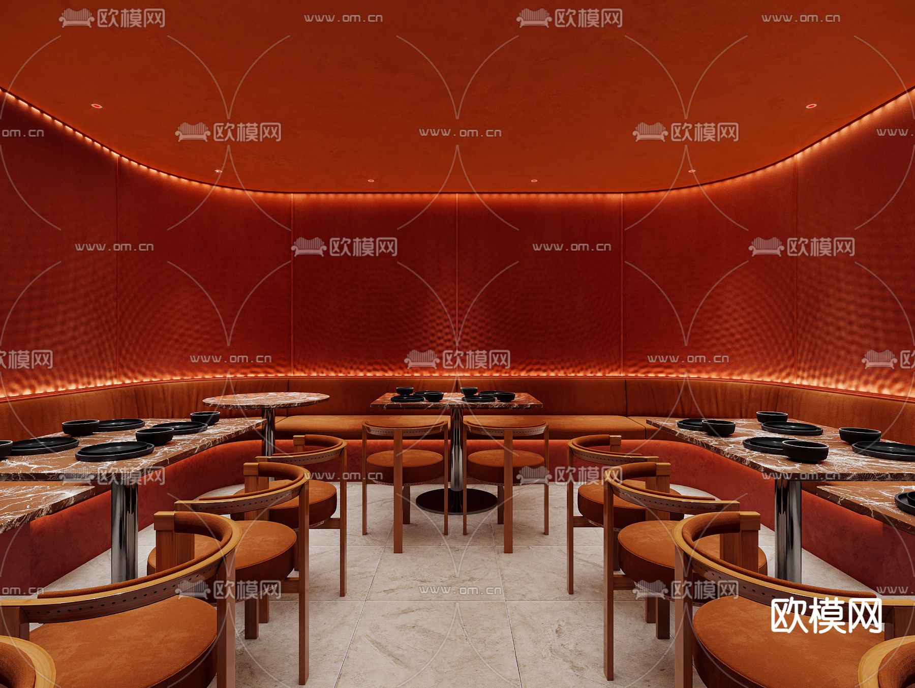 现代快餐厅卡座区3d模型下载