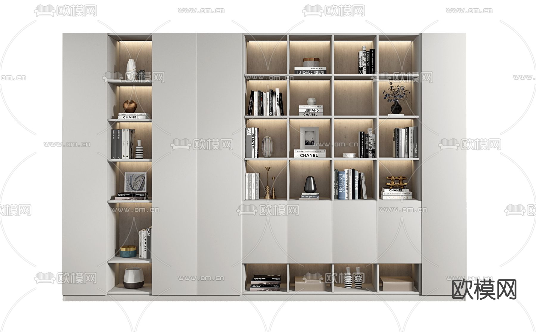现代轻奢书柜su模型下载（渲染图1）