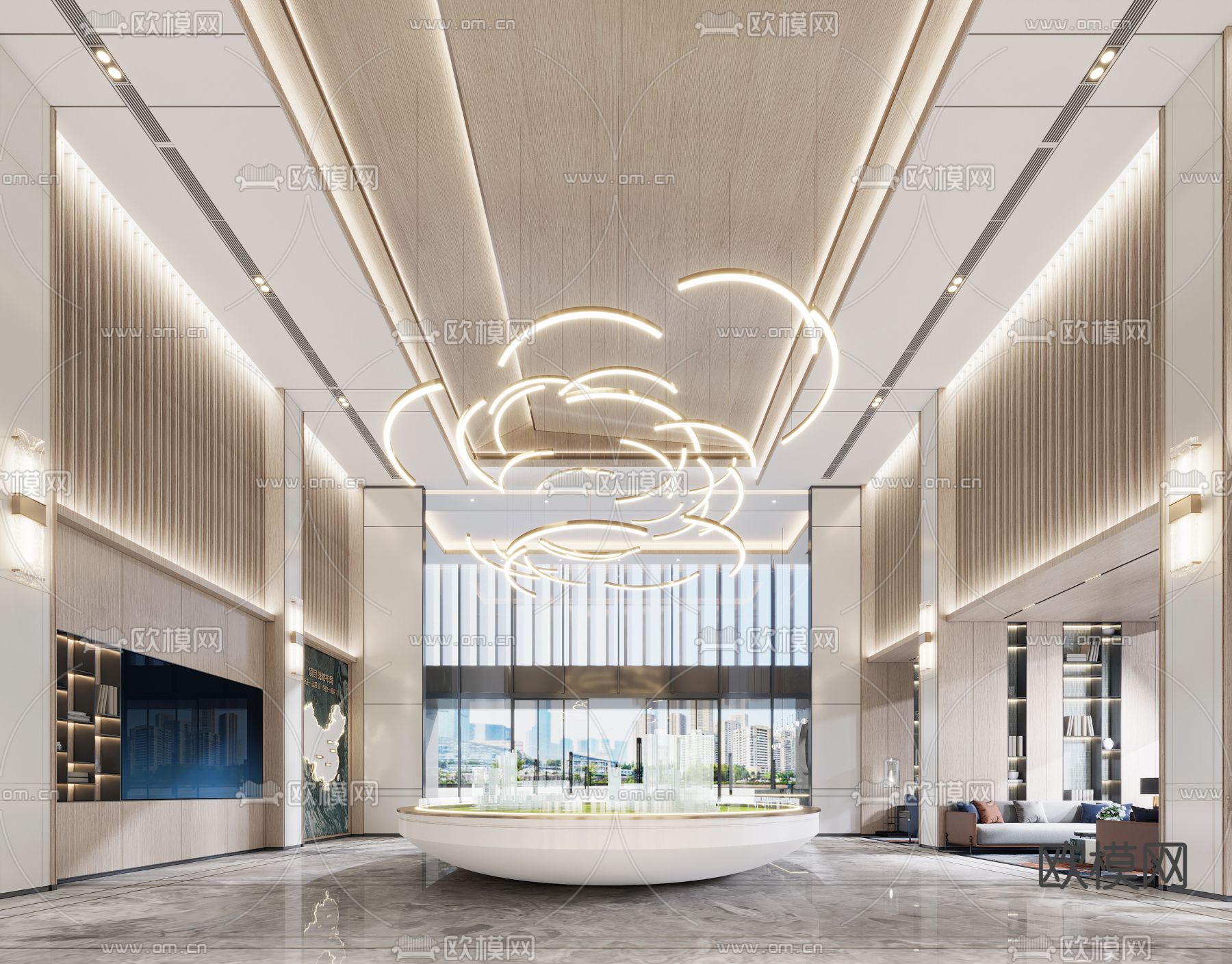 现代售楼处沙盘区3d模型下载（渲染图1）