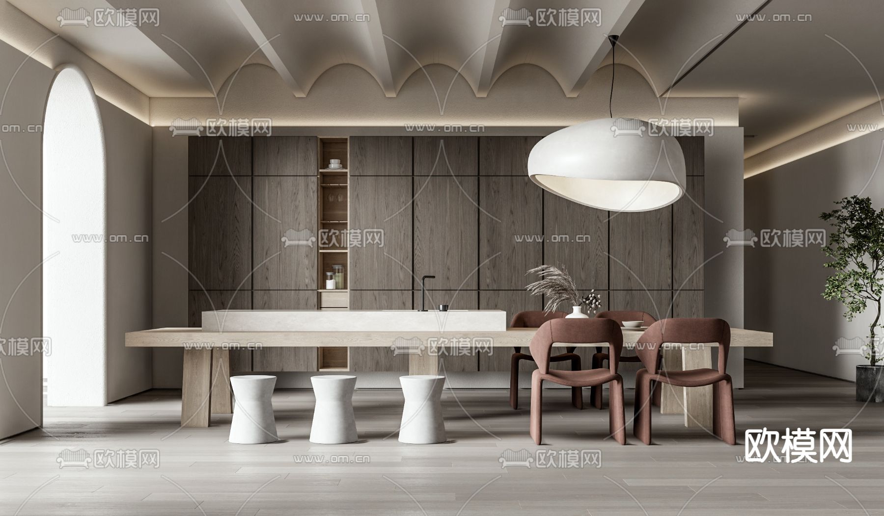 侘寂风餐厅su模型