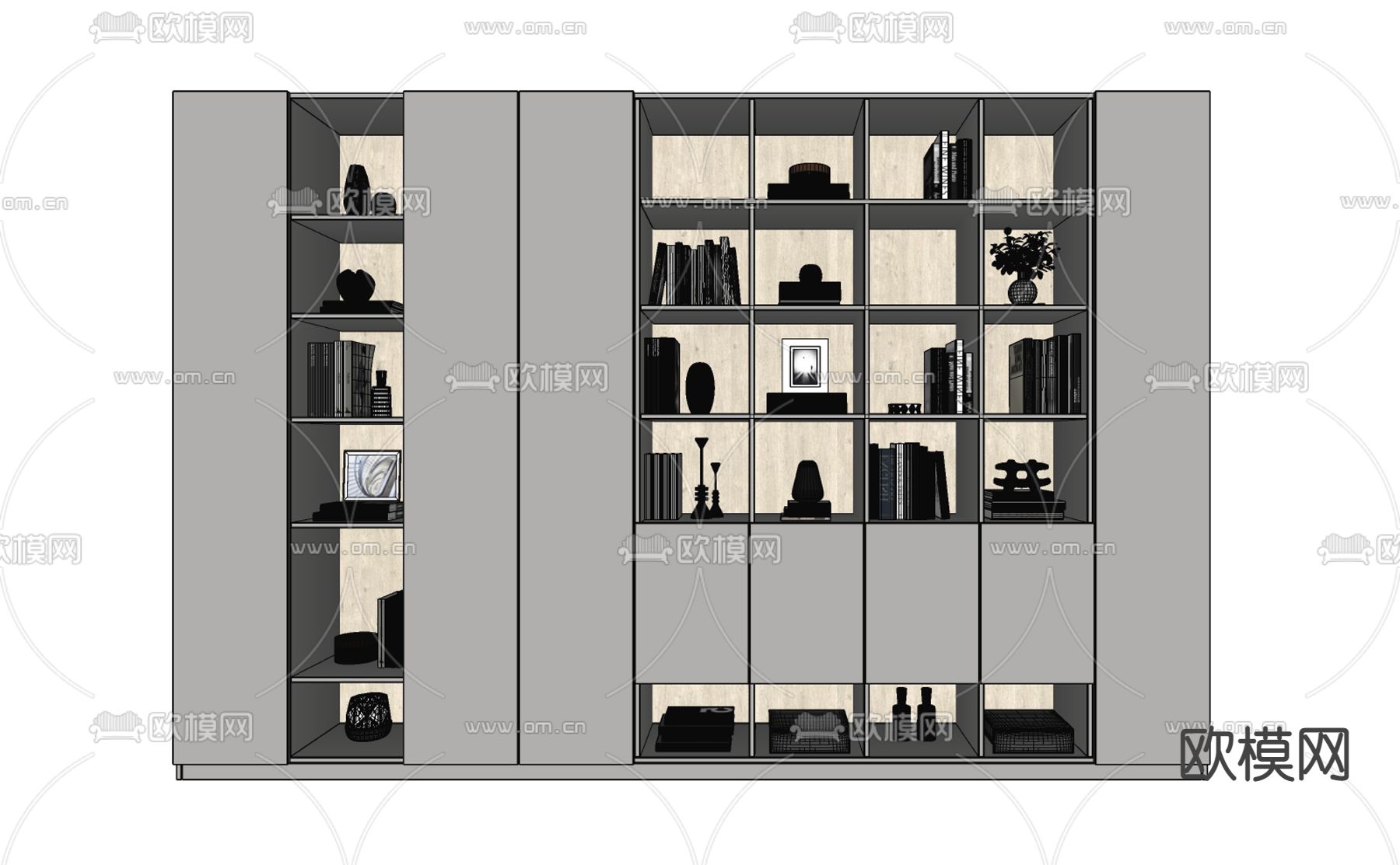 现代轻奢书柜su模型下载（渲染图2）