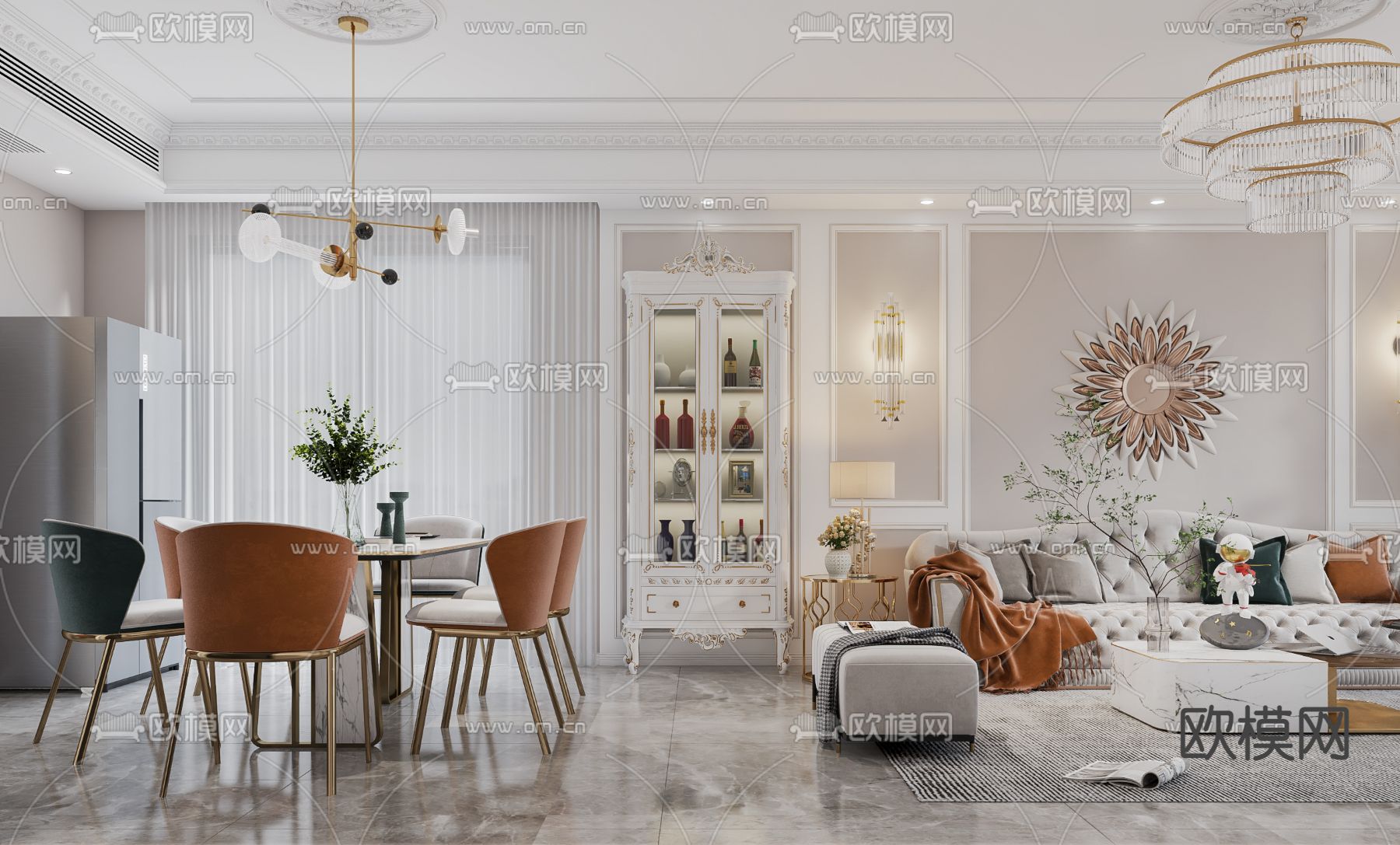 简欧轻奢客餐厅3d模型下载（渲染图3）