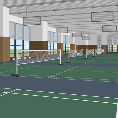  现代羽毛球馆su模型 