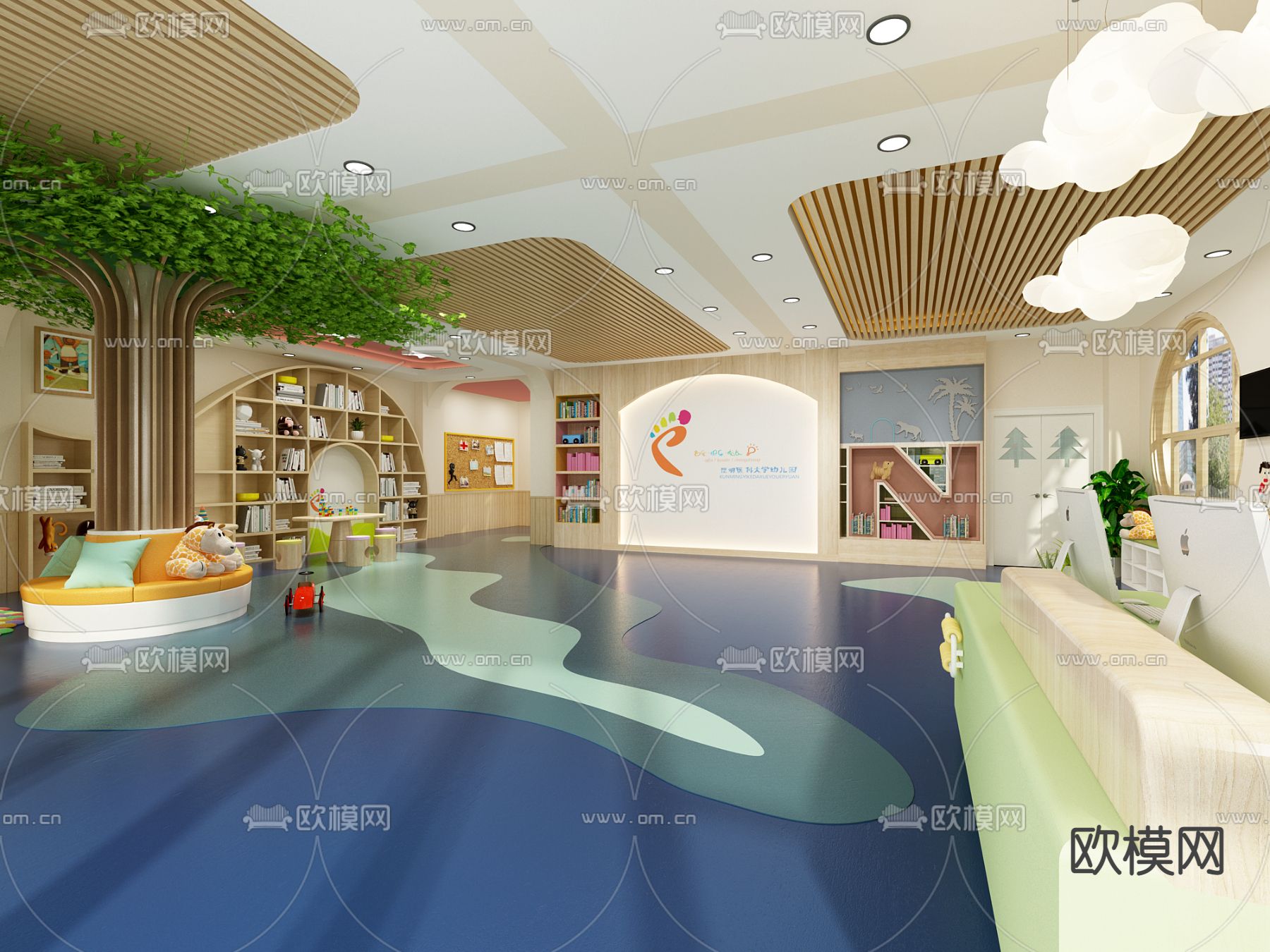 现代幼儿园大厅免费3d模型下载（渲染图1）