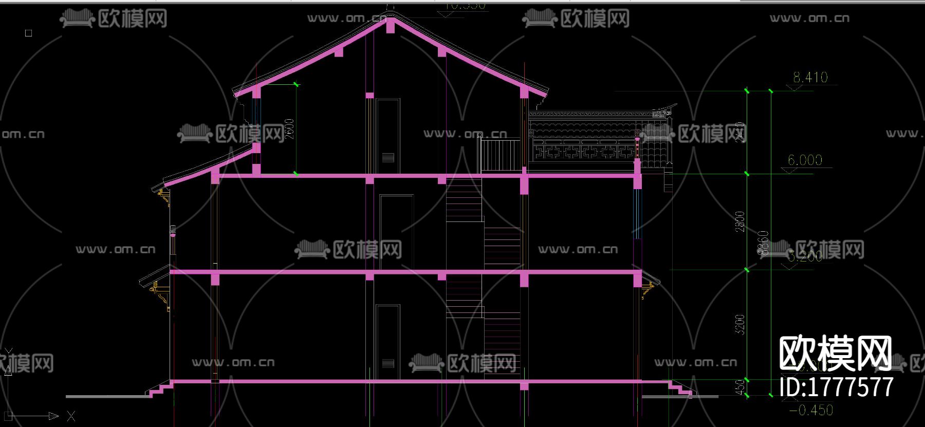 古镇别墅cad施工图下载（渲染图5）