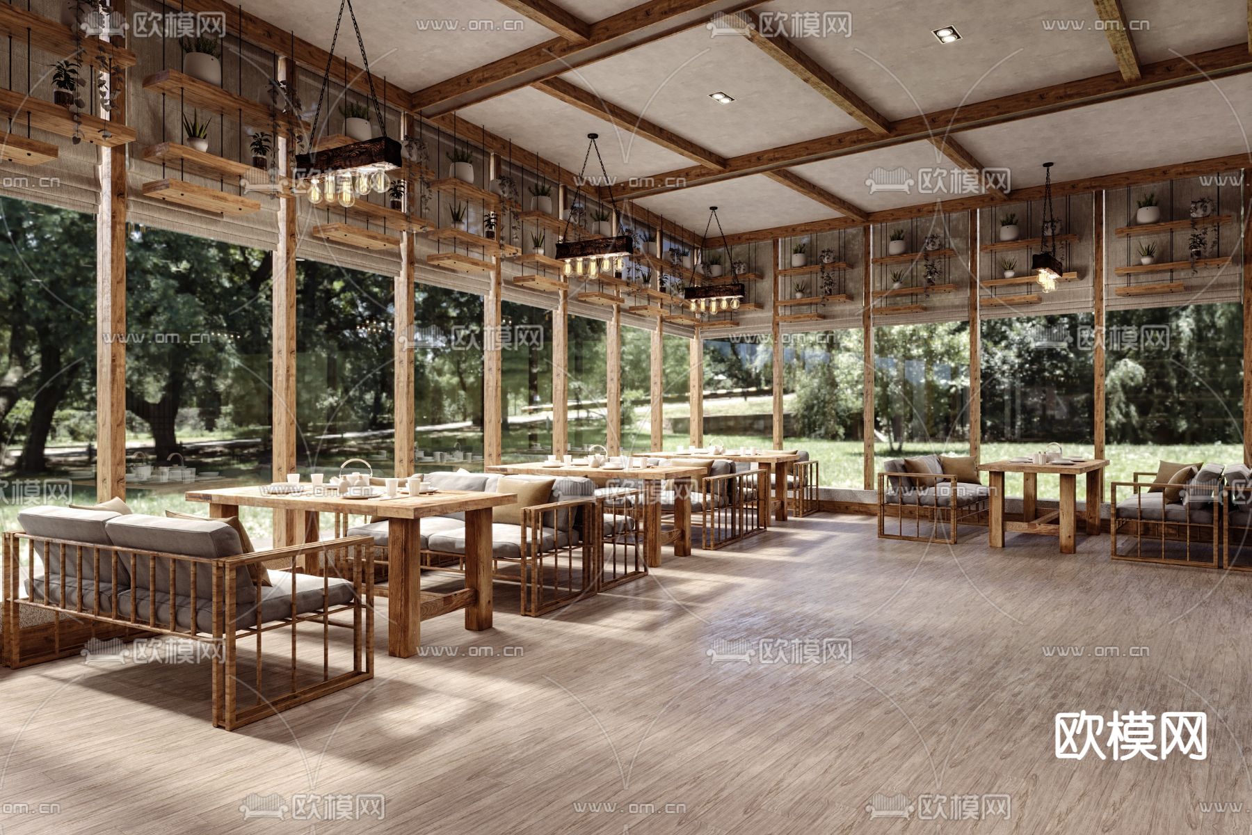 自然风主题餐厅3d模型