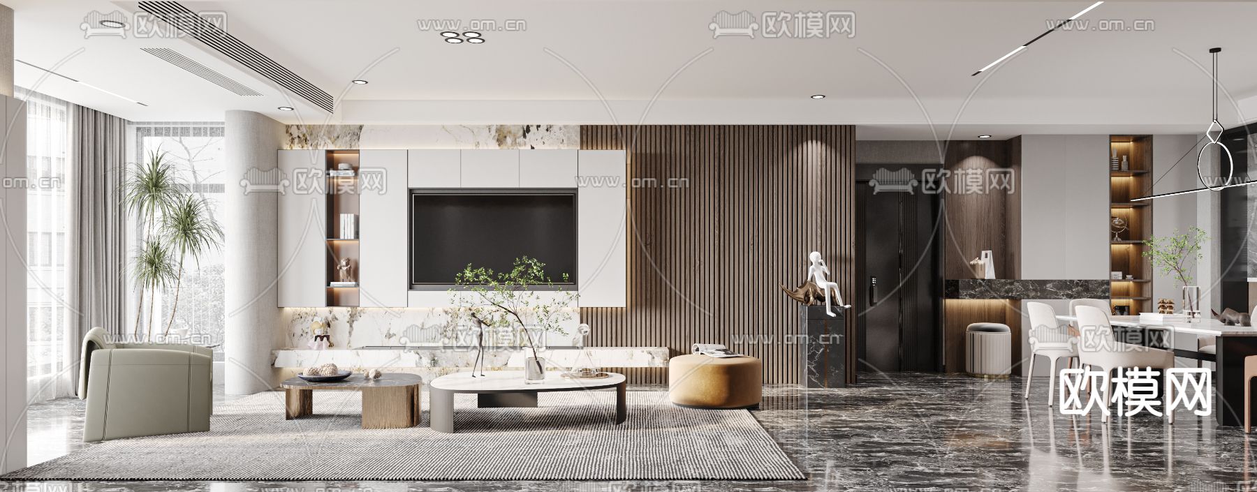 现代客厅餐厅3d模型