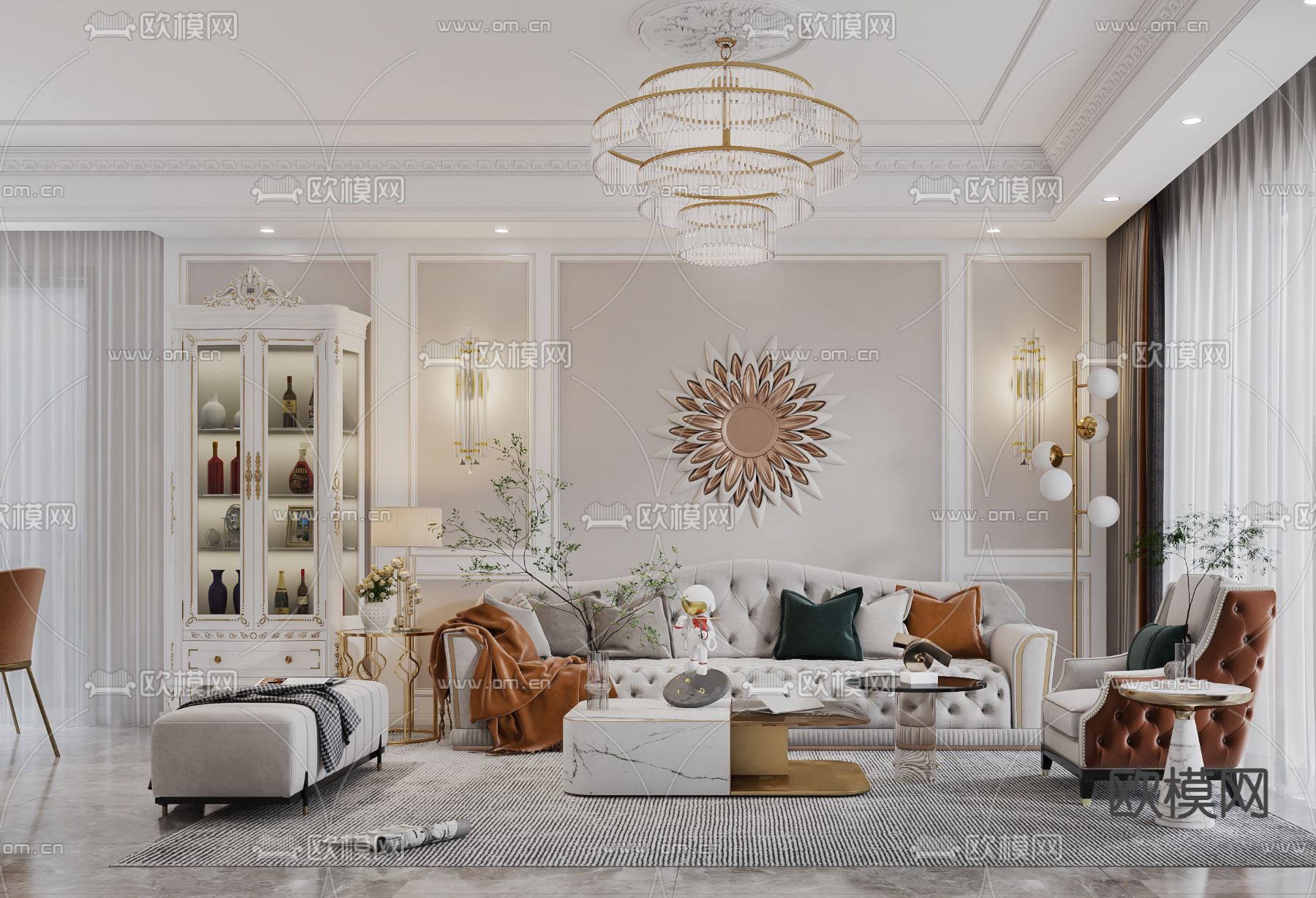 简欧轻奢客餐厅3d模型下载（渲染图1）