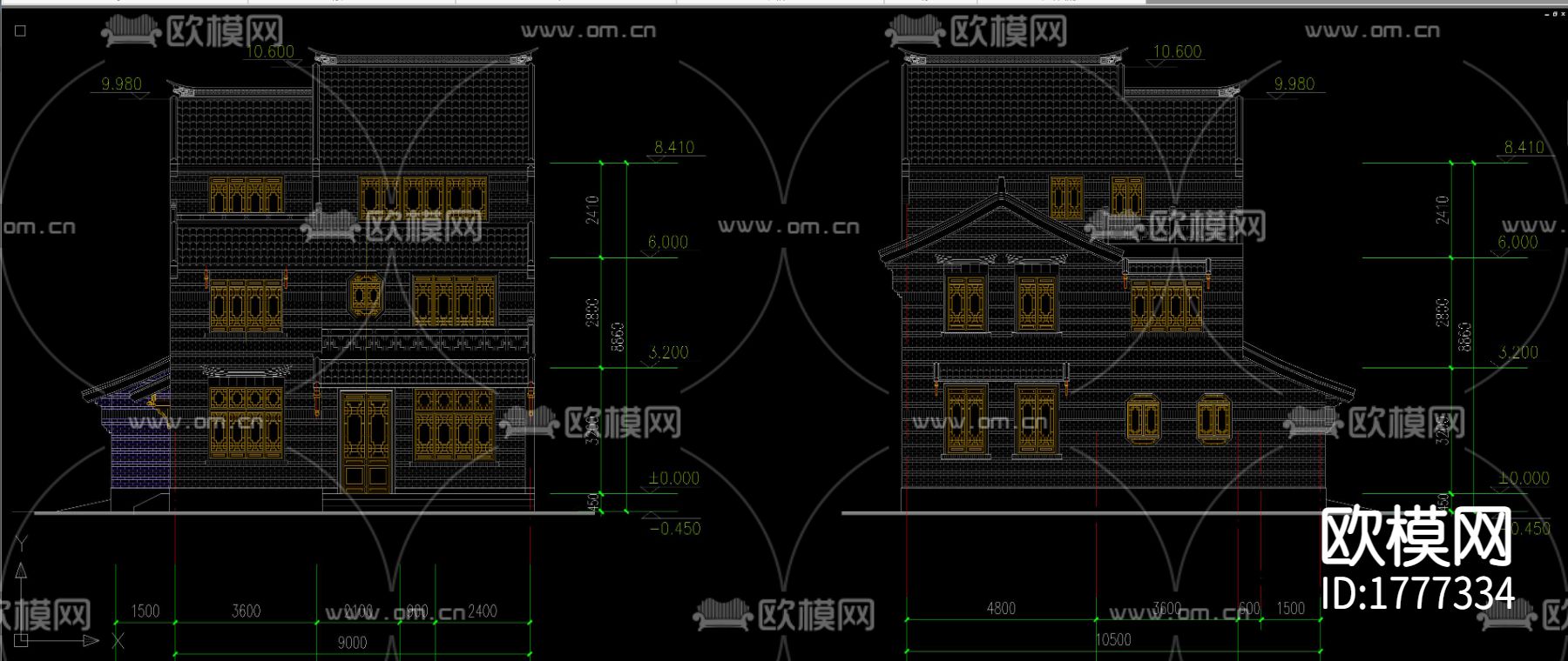 古镇别墅cad施工图下载（渲染图4）