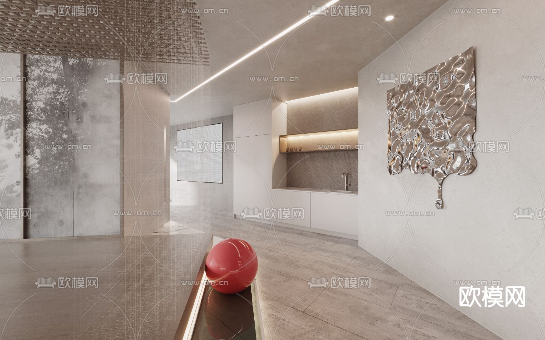 现代办公室休息区3d模型下载（渲染图2）