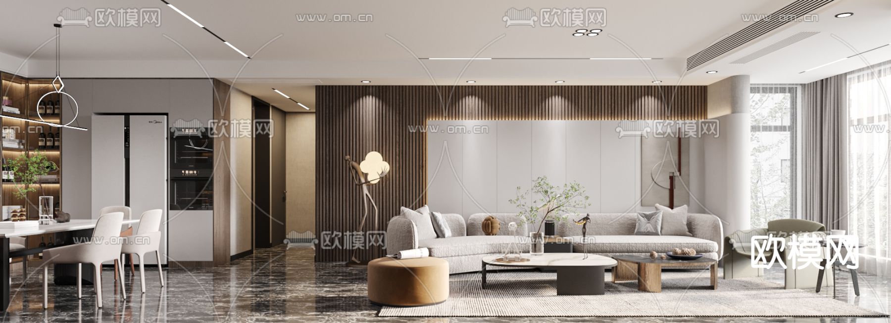 现代客厅餐厅3d模型