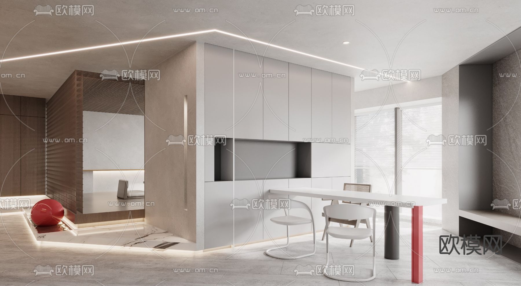 现代办公室休息区3d模型下载（渲染图1）