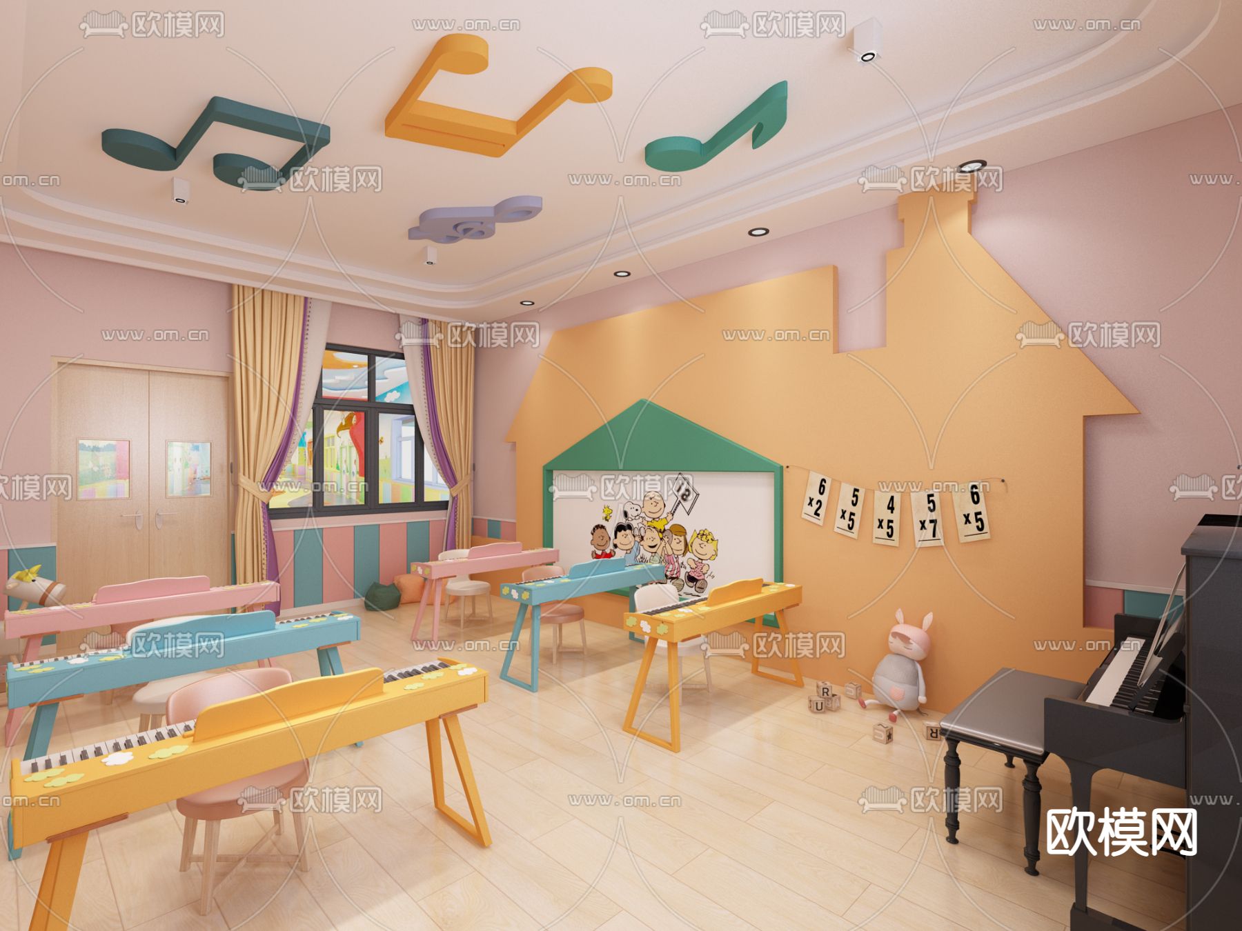 现代幼儿园钢琴教室免费3d模型下载（渲染图2）