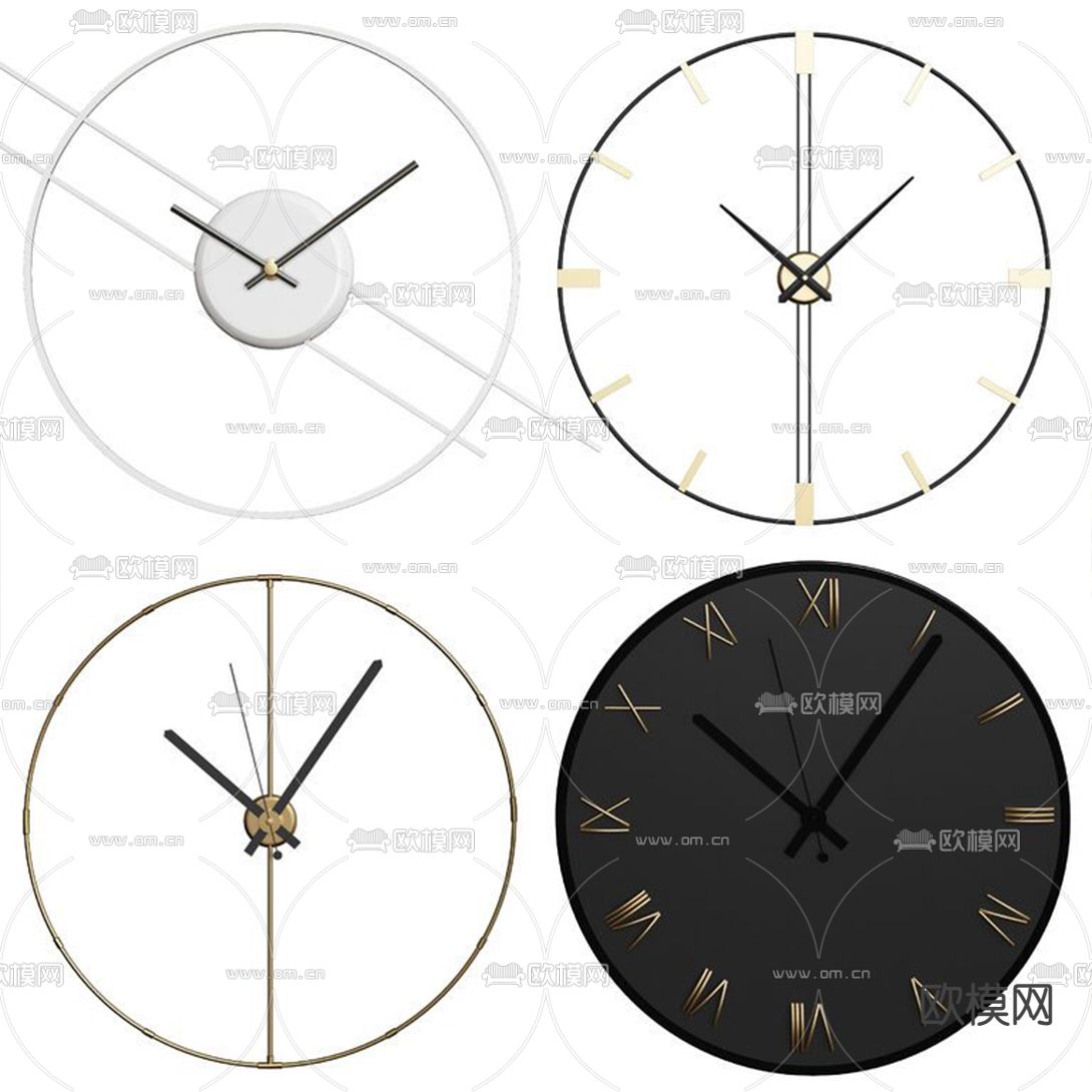 现代金属圆形挂钟3d模型下载（渲染图1）