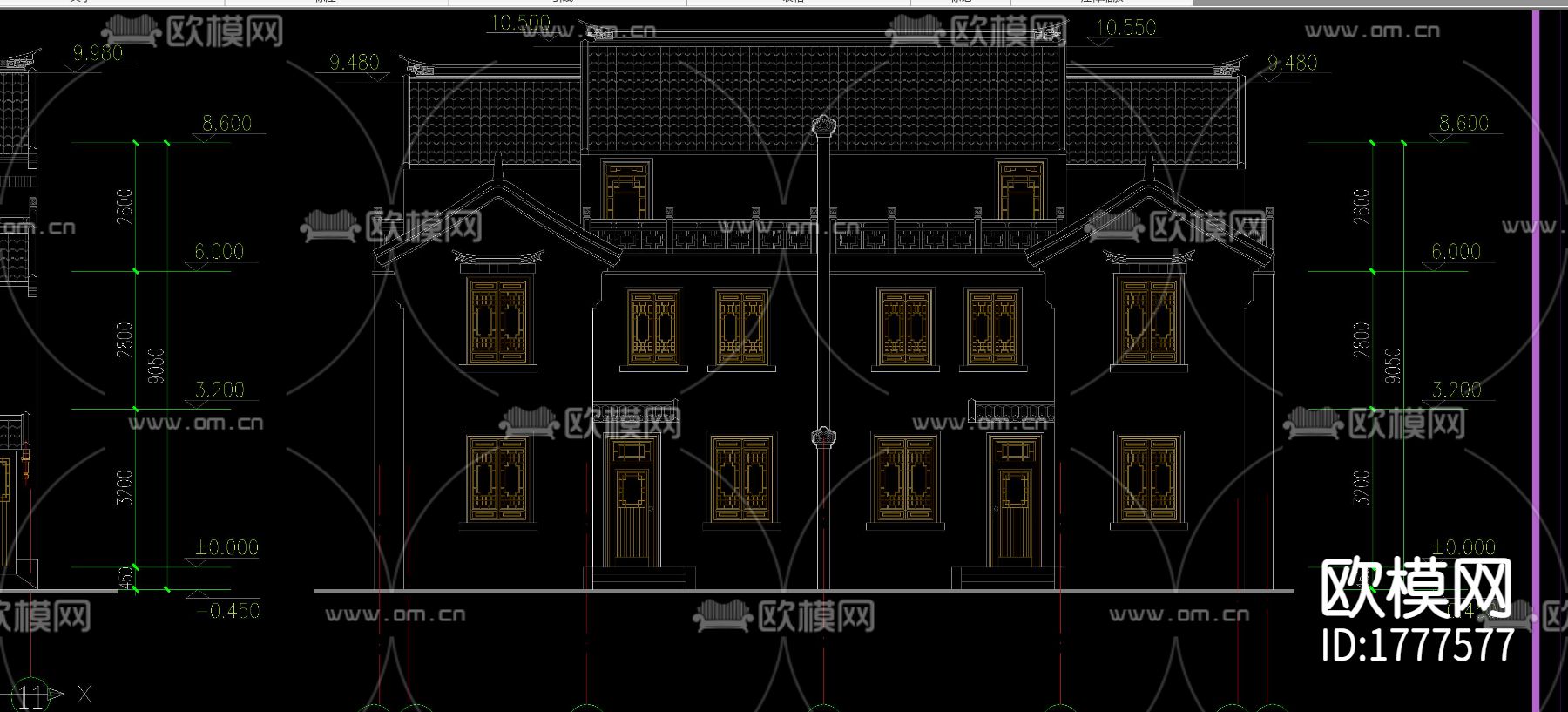 古镇别墅cad施工图下载（渲染图4）