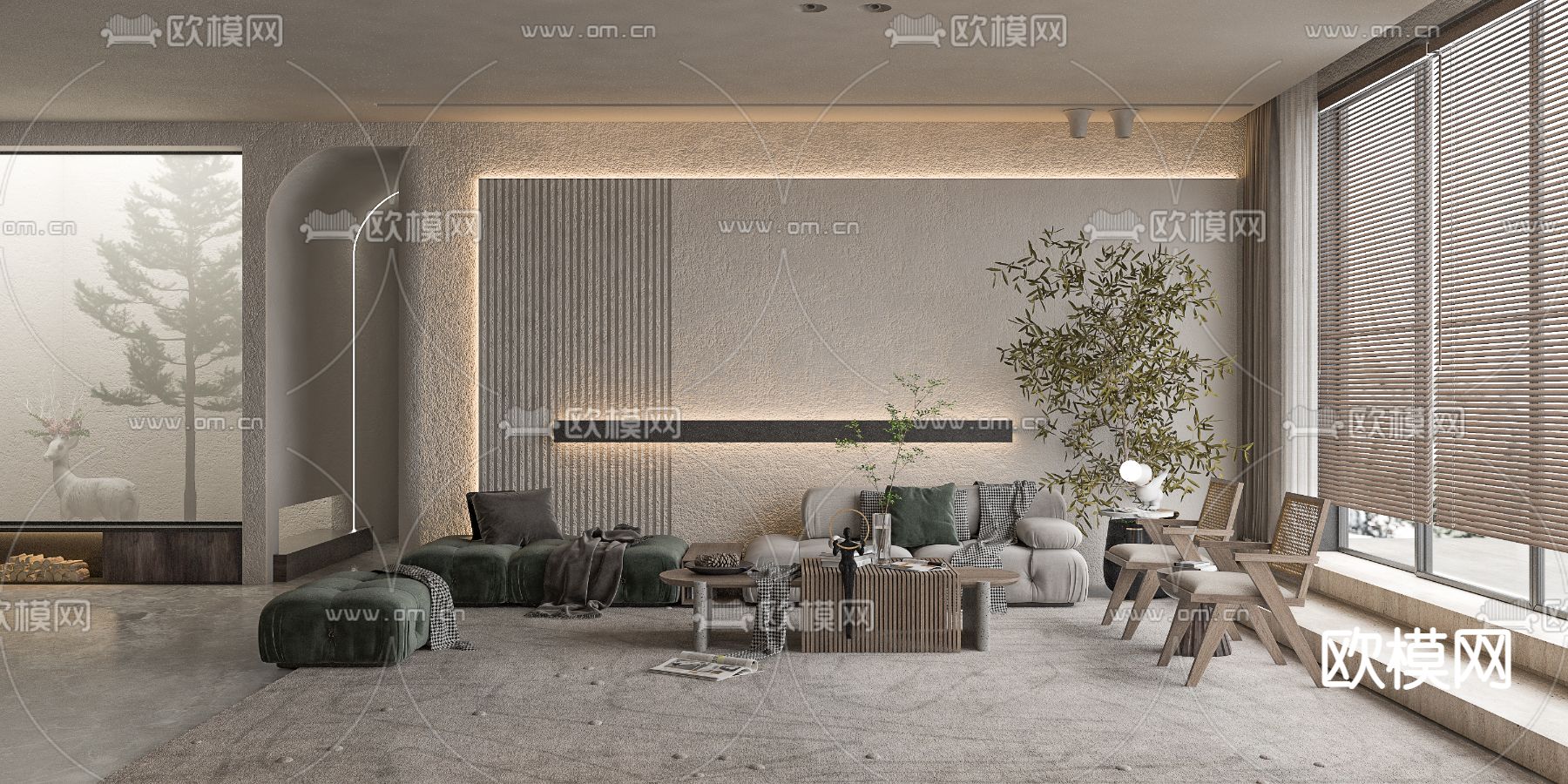 侘寂布艺组合沙发3d模型下载