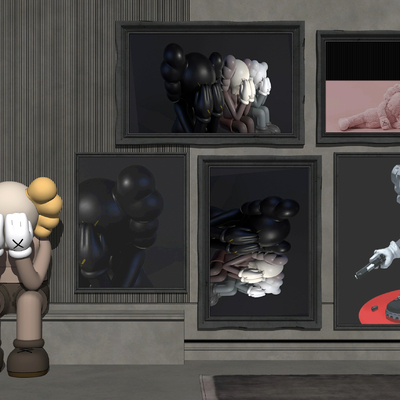 现代KAWS玩偶装饰画su模型