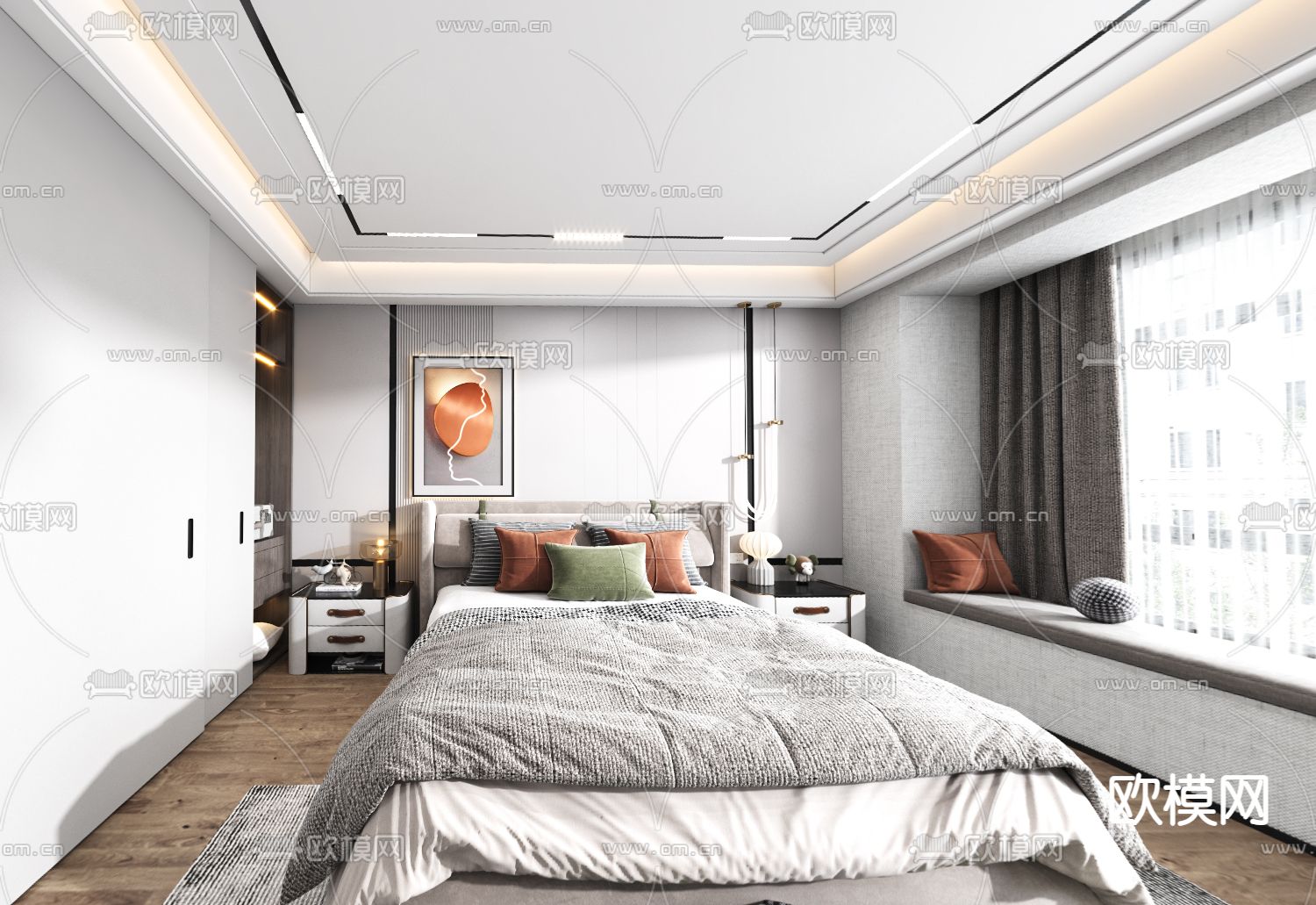 现代卧室主人房vr全景3d模型