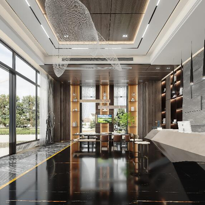  现代酒店大堂前台vr全景3d模型 