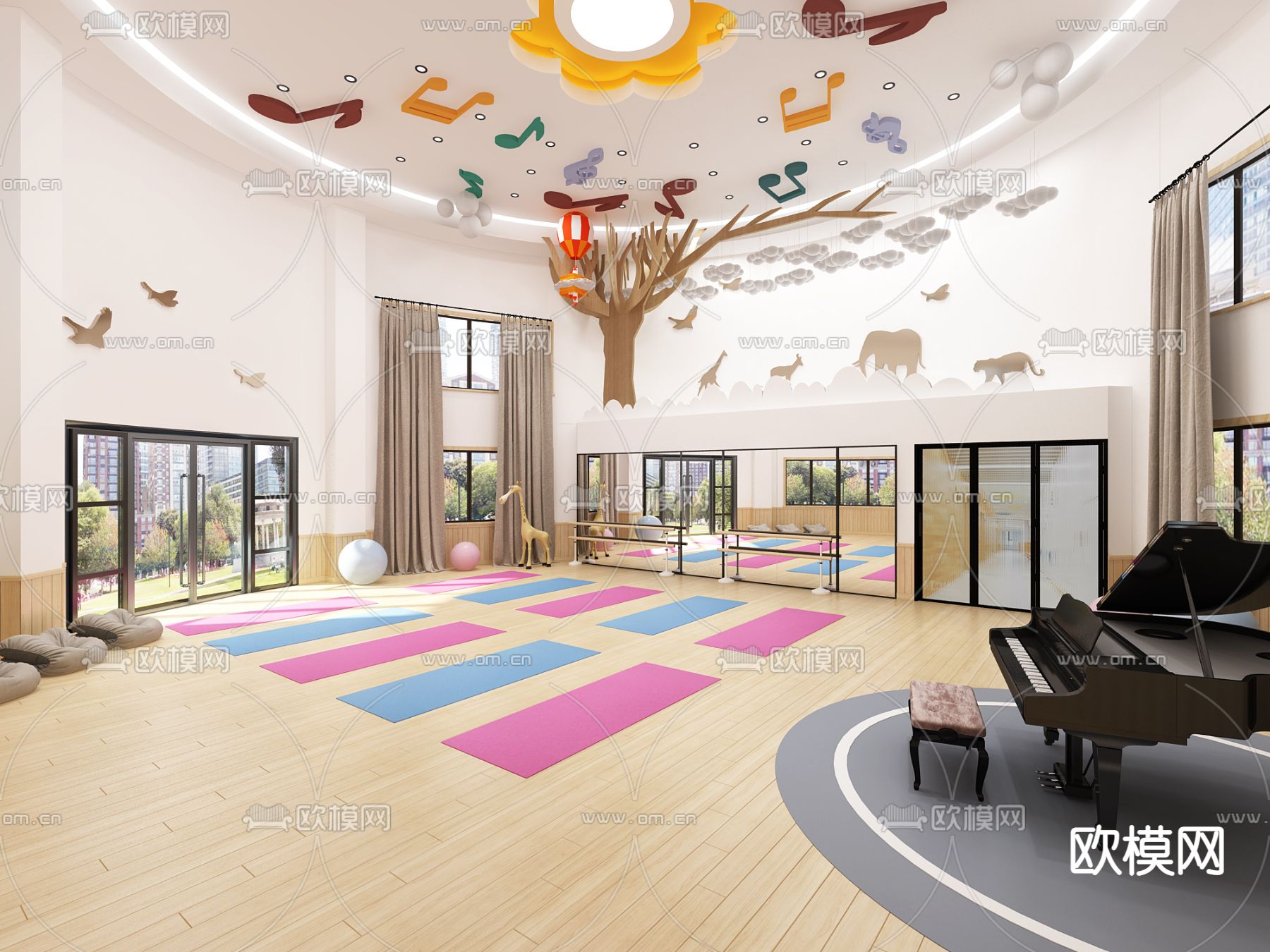 现代幼儿园大厅免费3d模型下载（渲染图2）