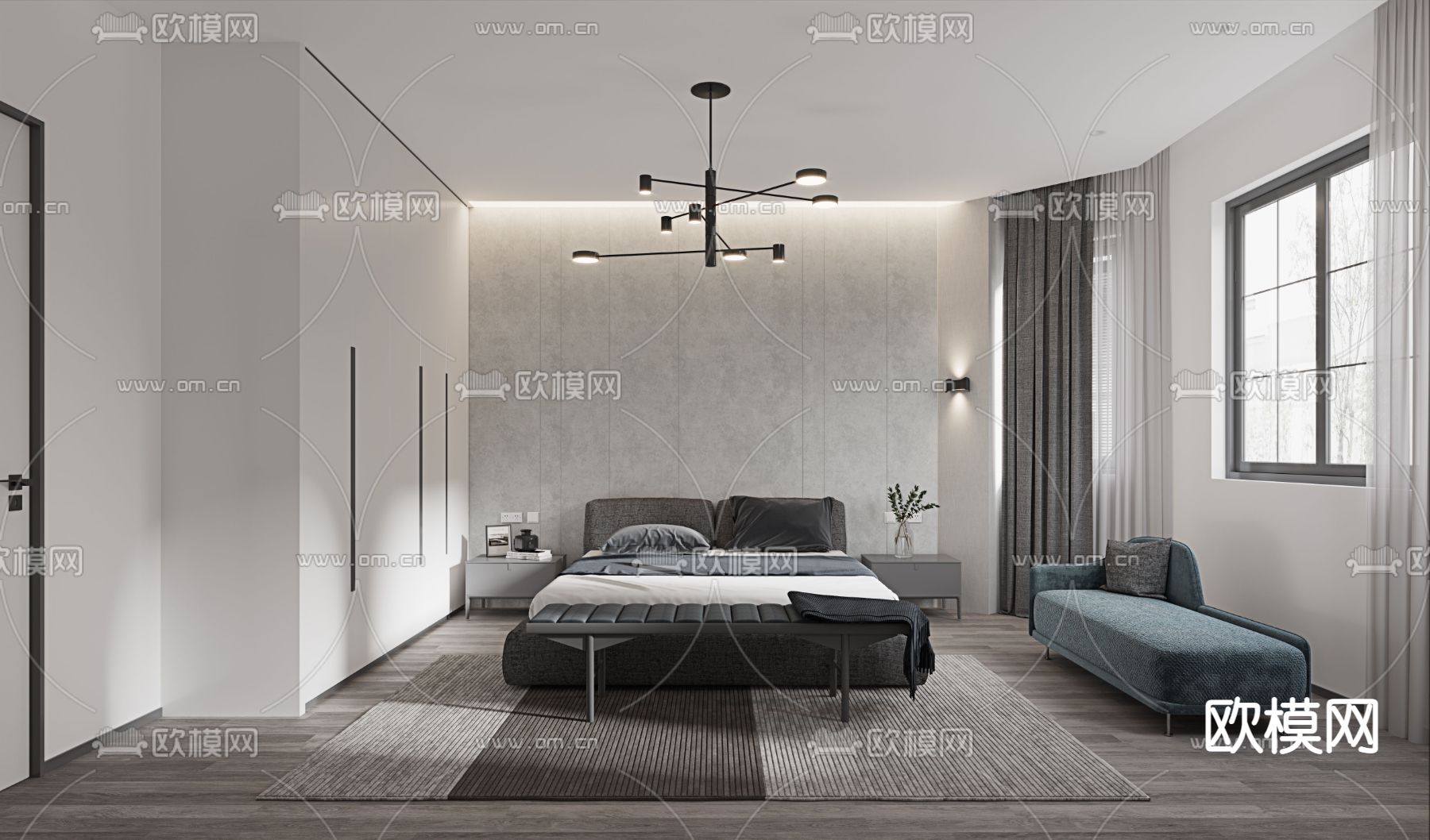 现代高级灰卧室免费3d模型下载