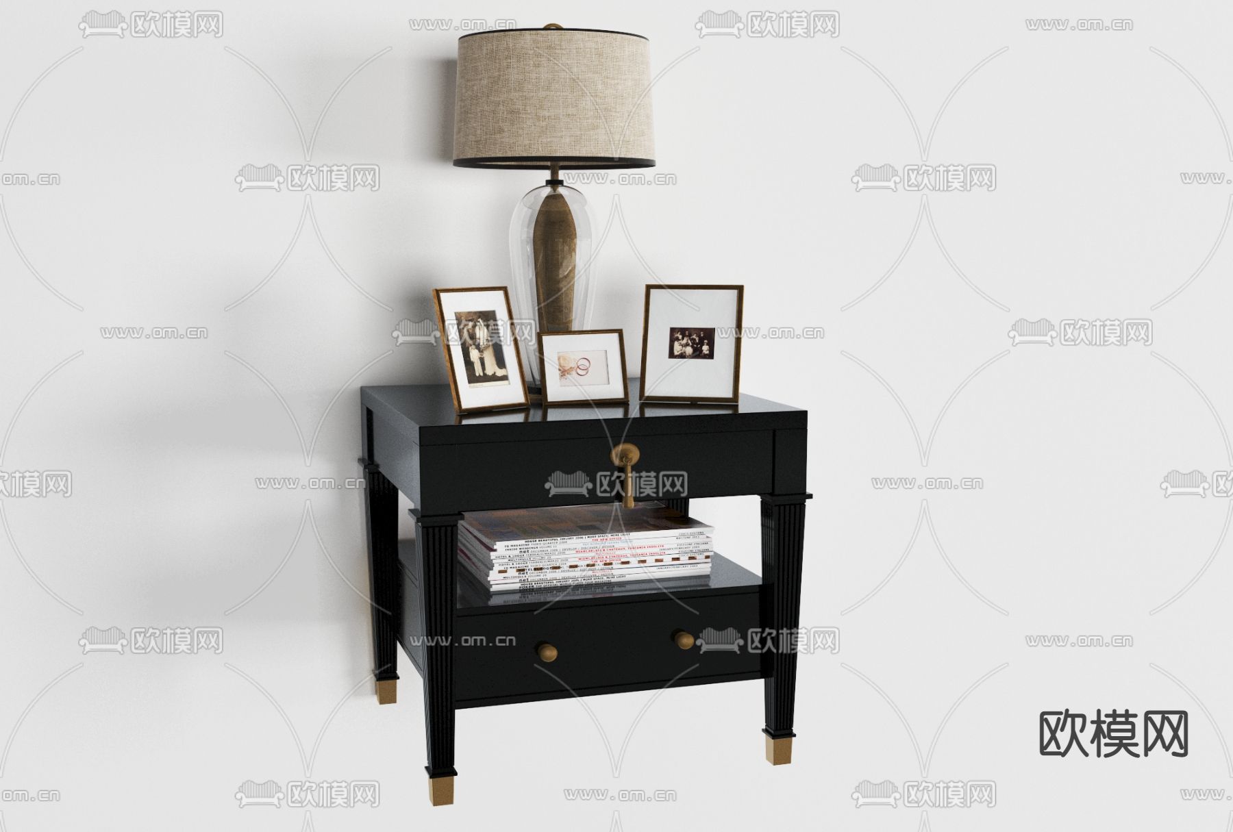 美式实木边几免费3d模型下载