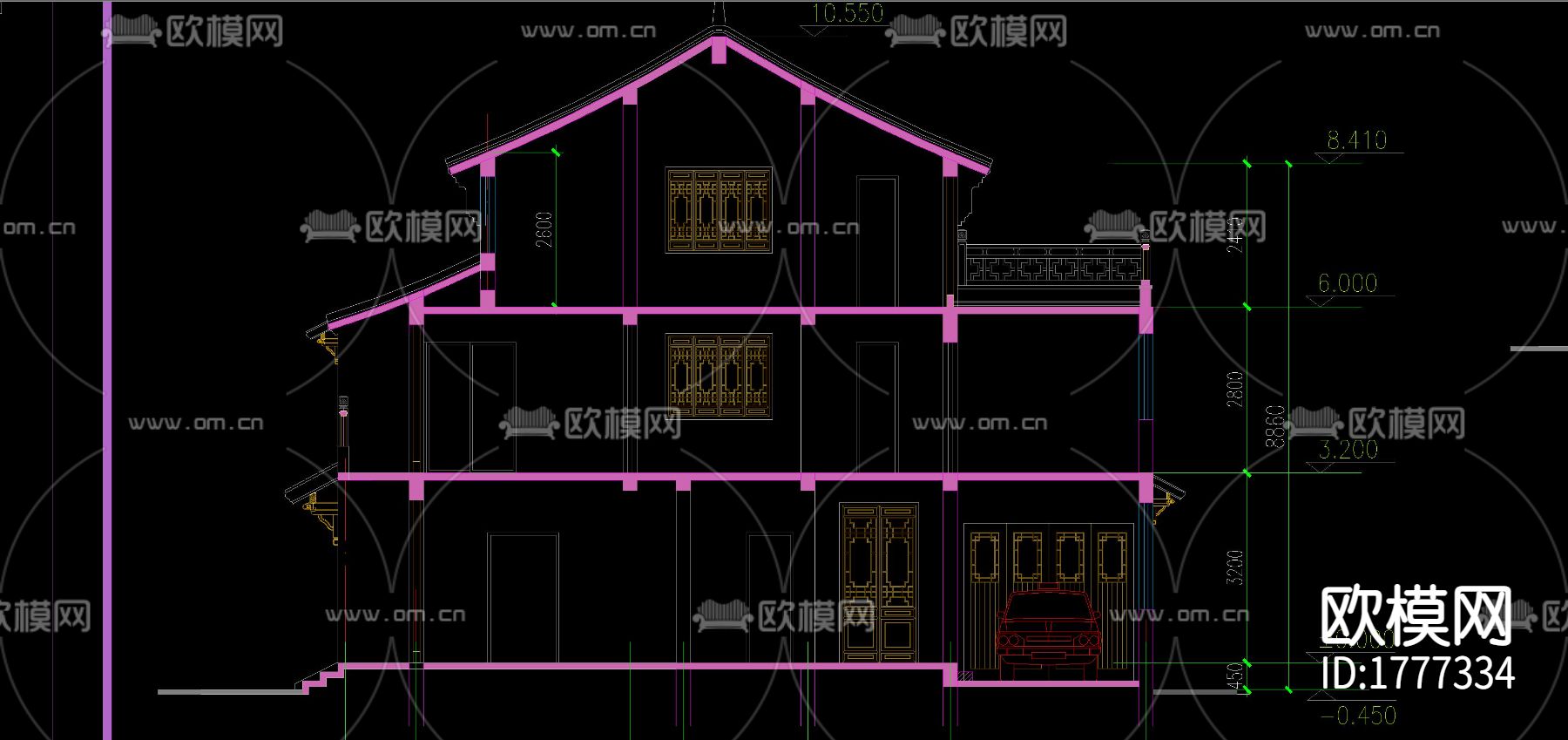 古镇别墅cad施工图下载（渲染图3）