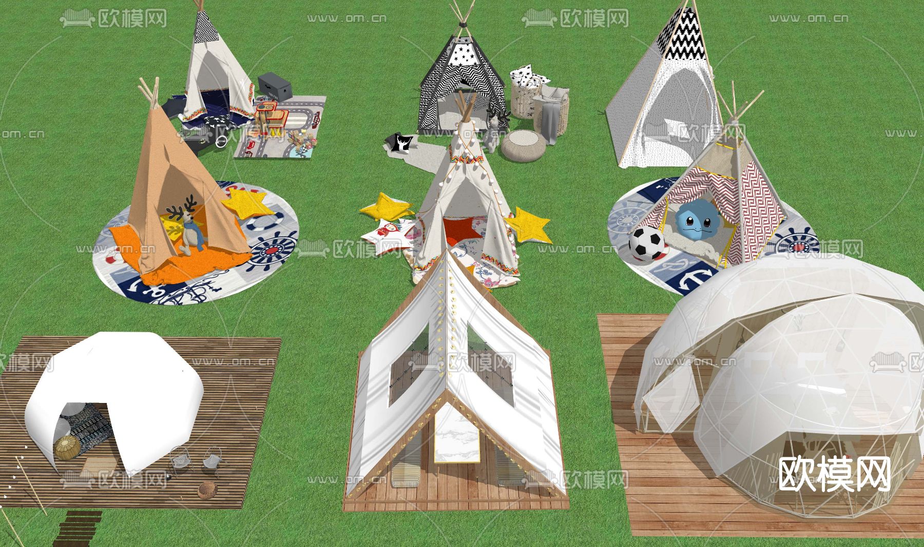现代户外帐篷su模型下载