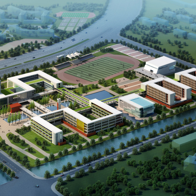  现代学校鸟瞰su模型 