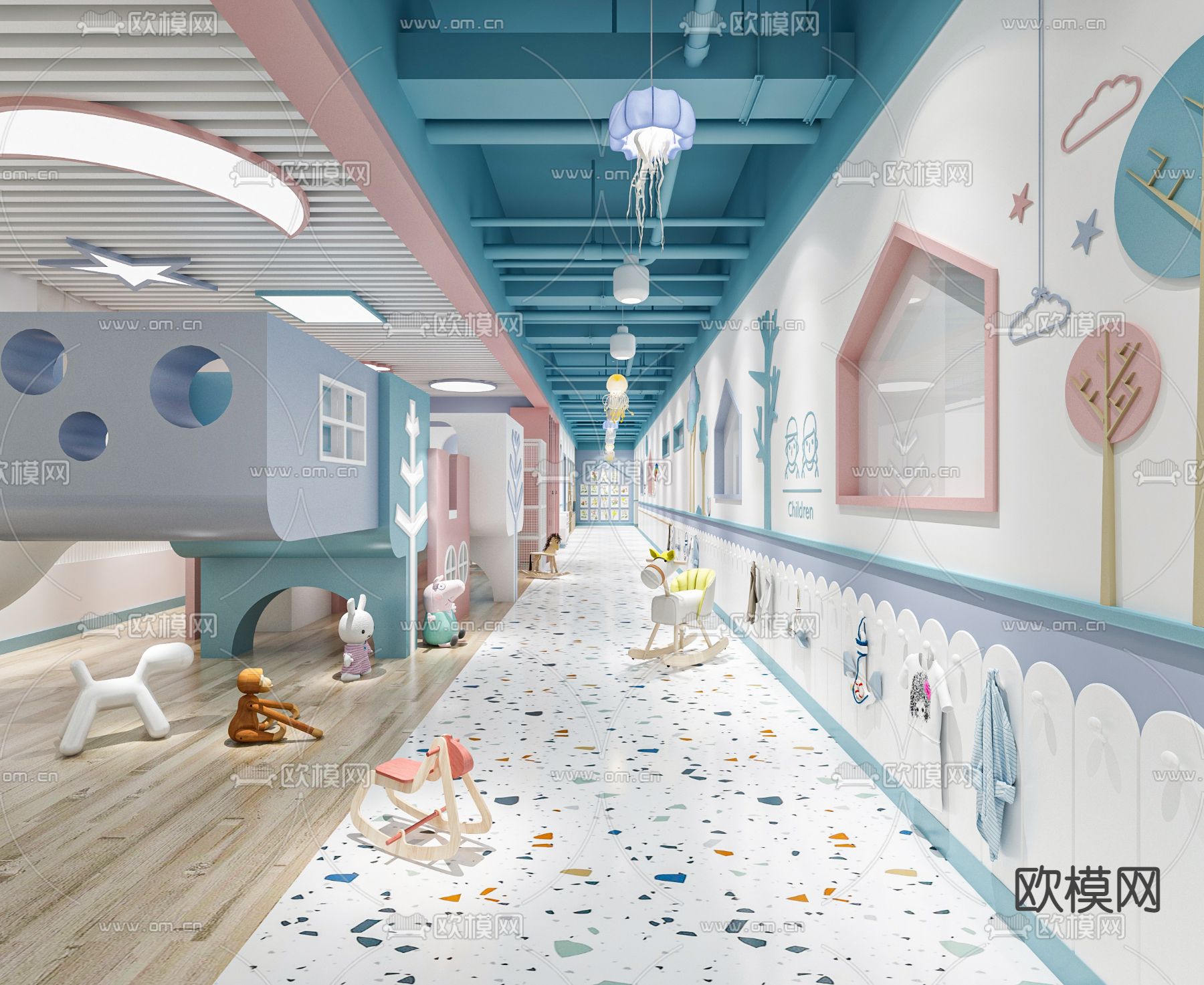 现代幼儿园过道3d模型