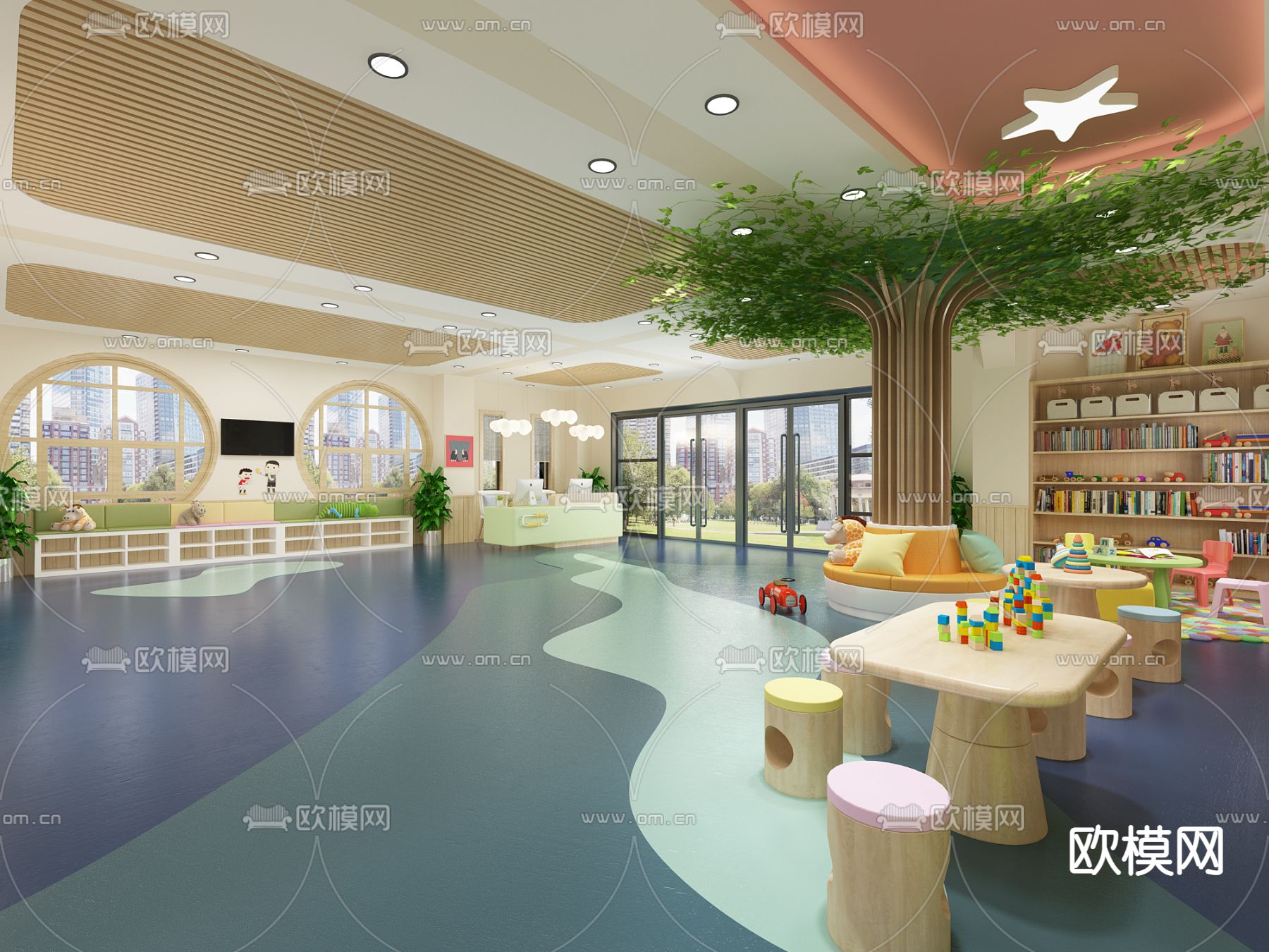 现代幼儿园大厅免费3d模型下载（渲染图3）