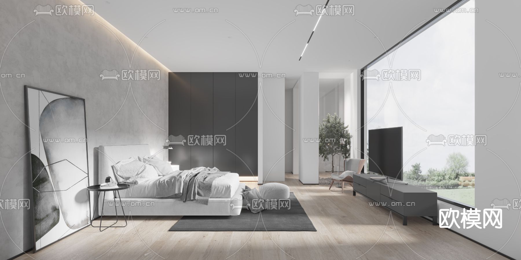 现代高级灰卧室免费3d模型下载