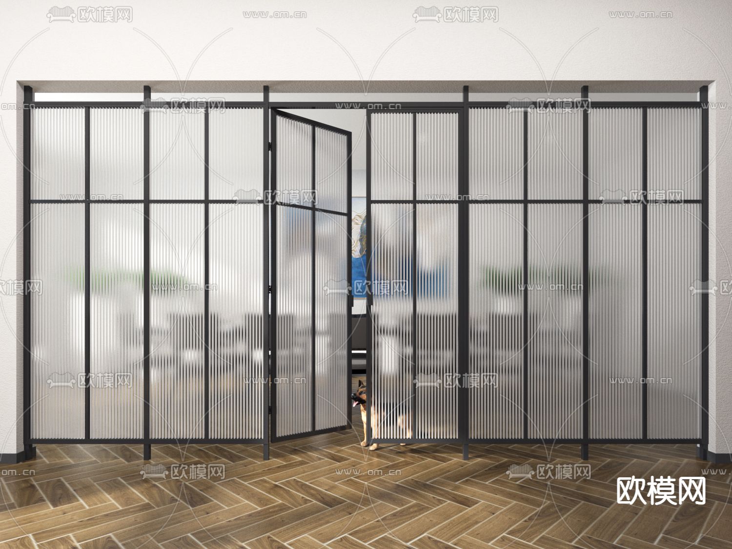 现代长虹玻璃双开门3d模型下载