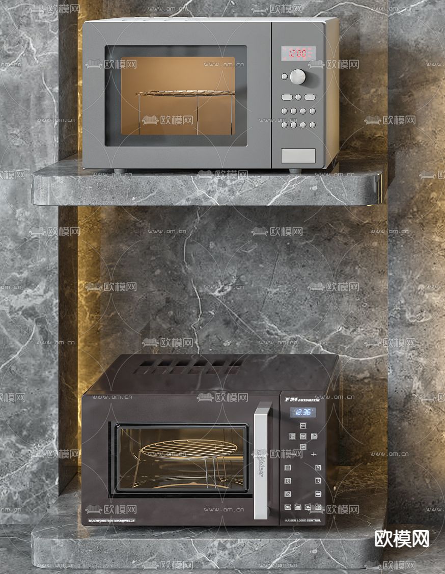 现代烤箱微波炉3d模型下载（渲染图2）