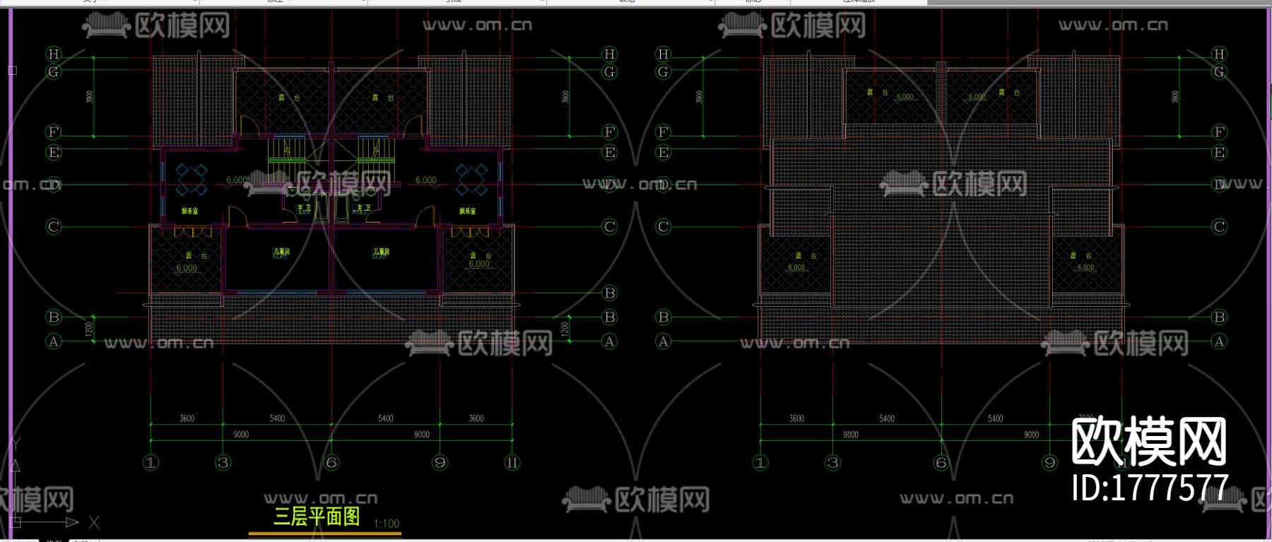 古镇别墅cad施工图下载（渲染图2）