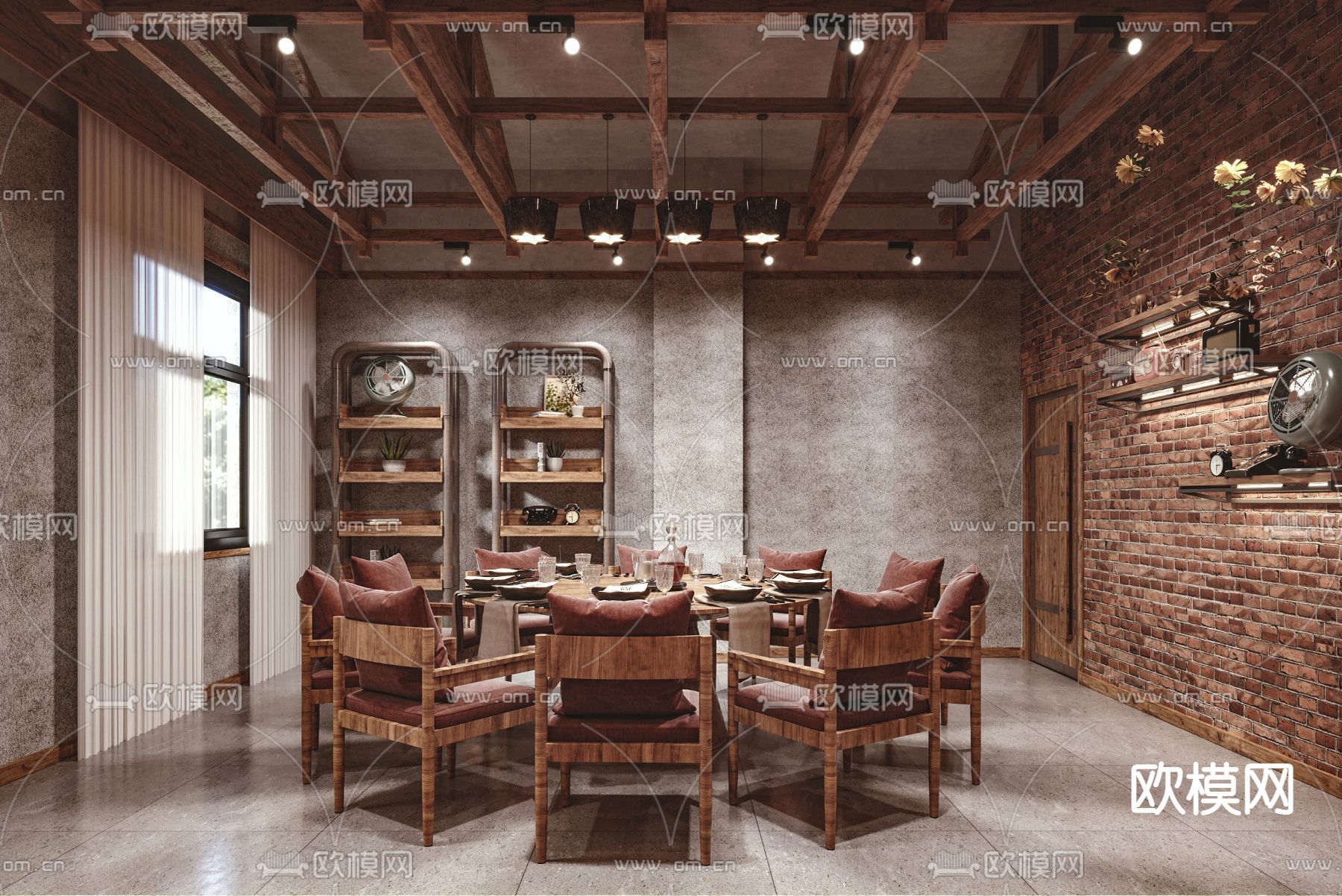 工业风餐厅包房3d模型