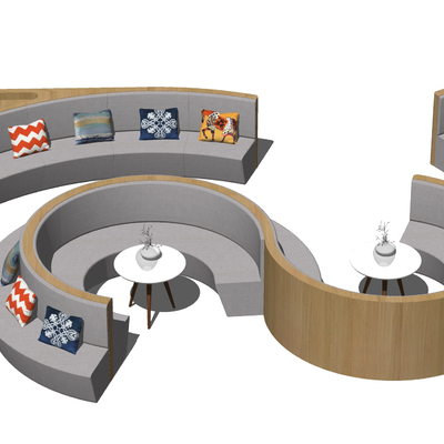  现代卡座休闲沙发su模型 