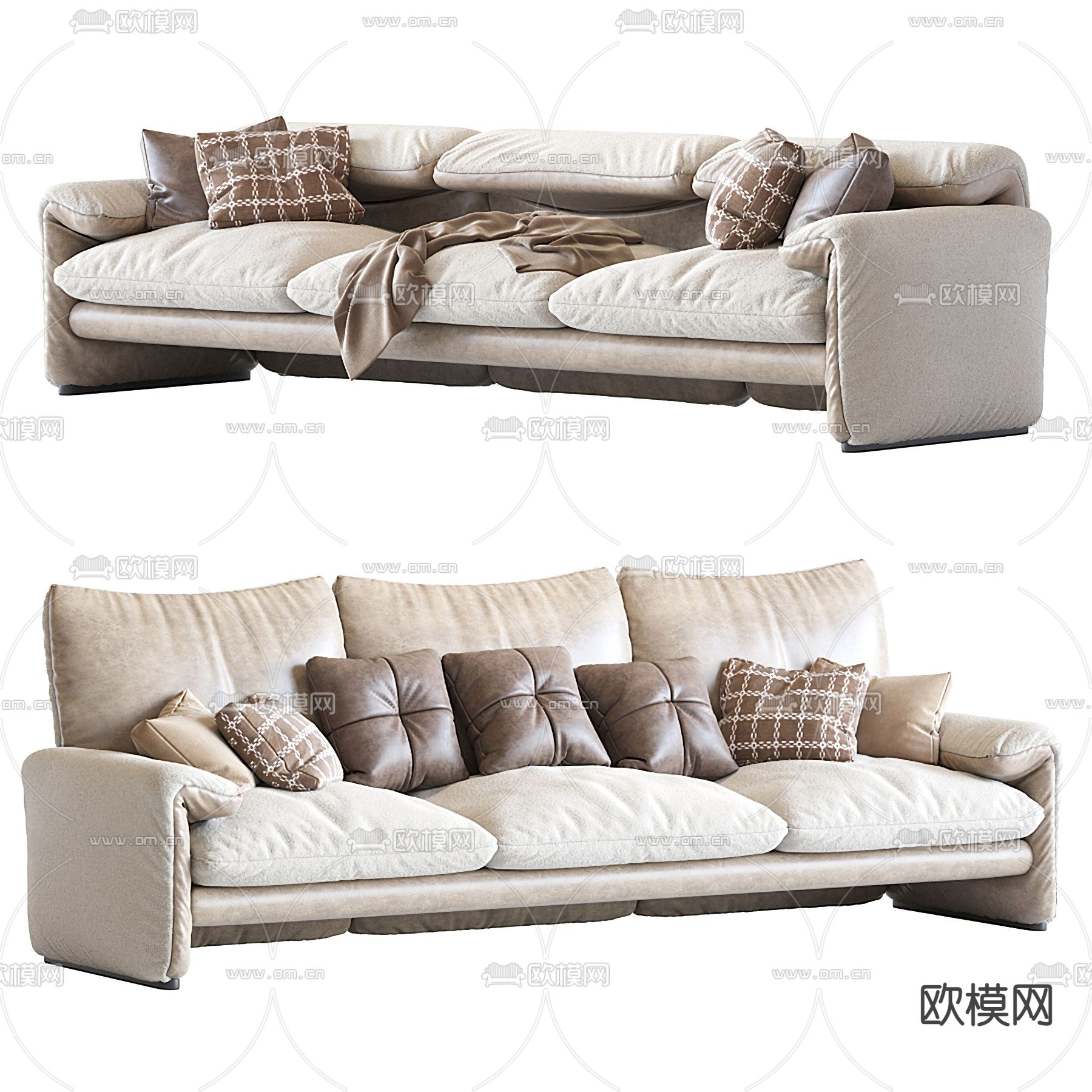 现代布艺多人沙发 三人沙发3d模型下载