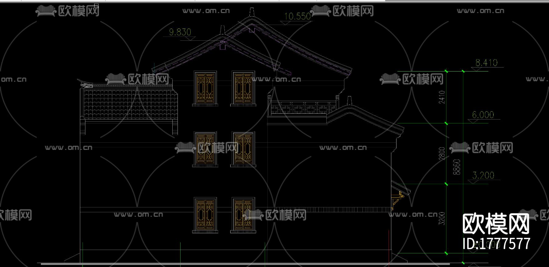 古镇别墅cad施工图下载（渲染图7）