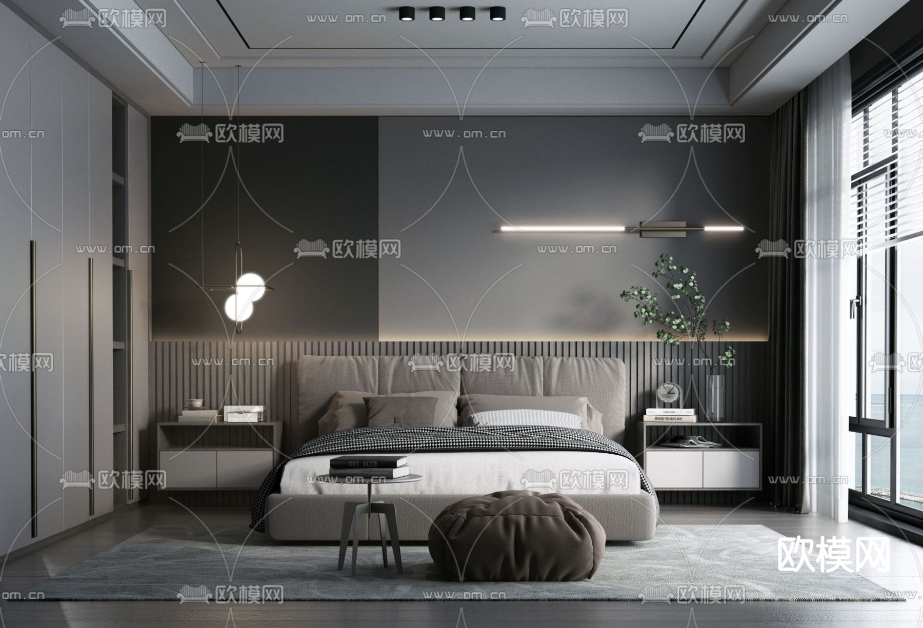现代高级灰卧室3d模型