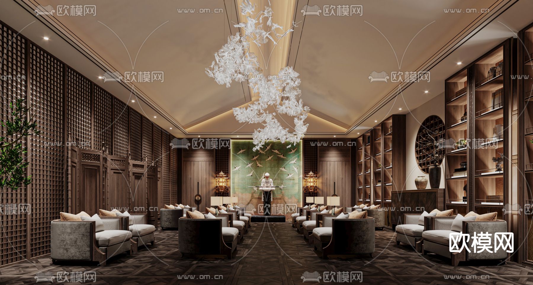 新中式酒店会客室3d模型下载（渲染图3）