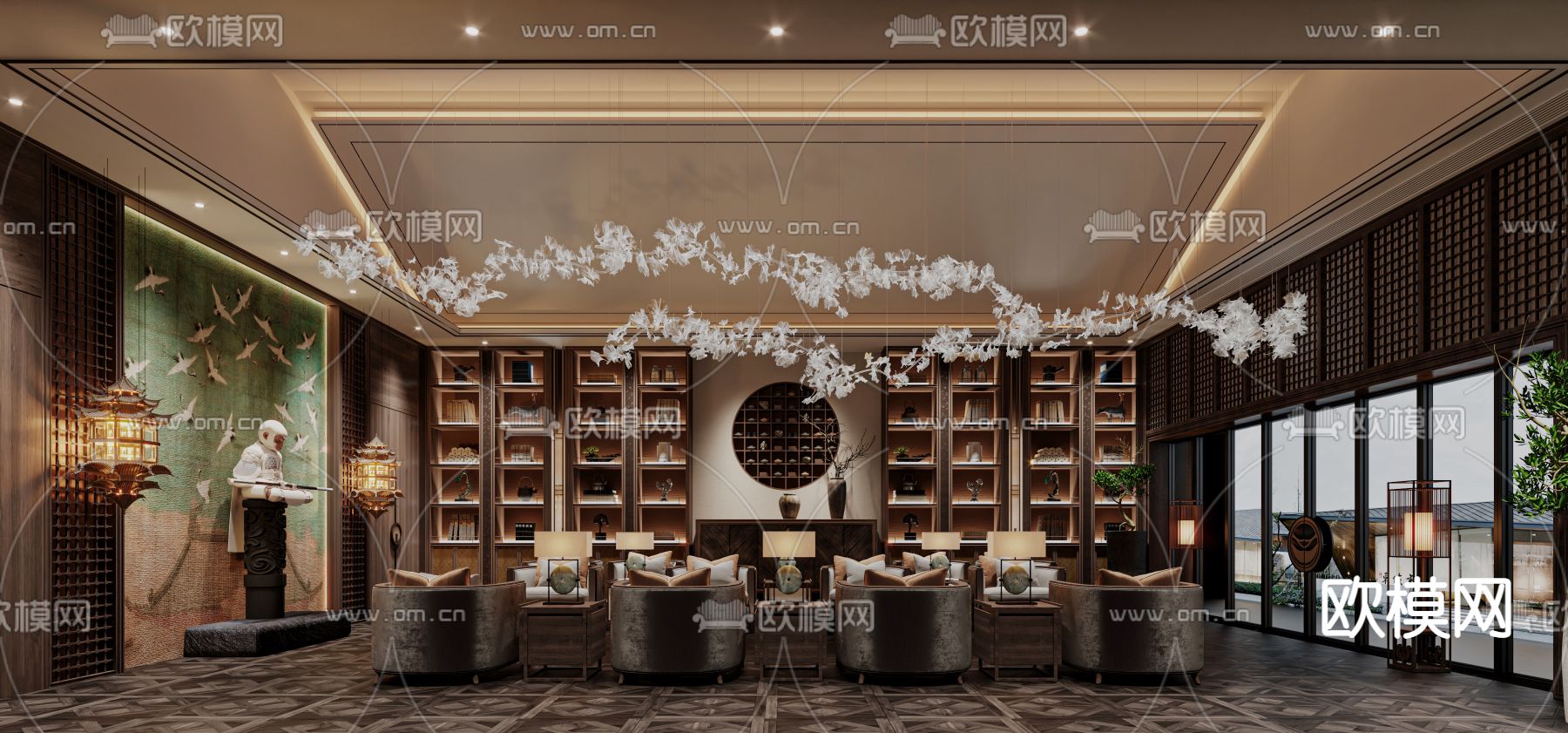 新中式酒店会客室3d模型下载（渲染图2）