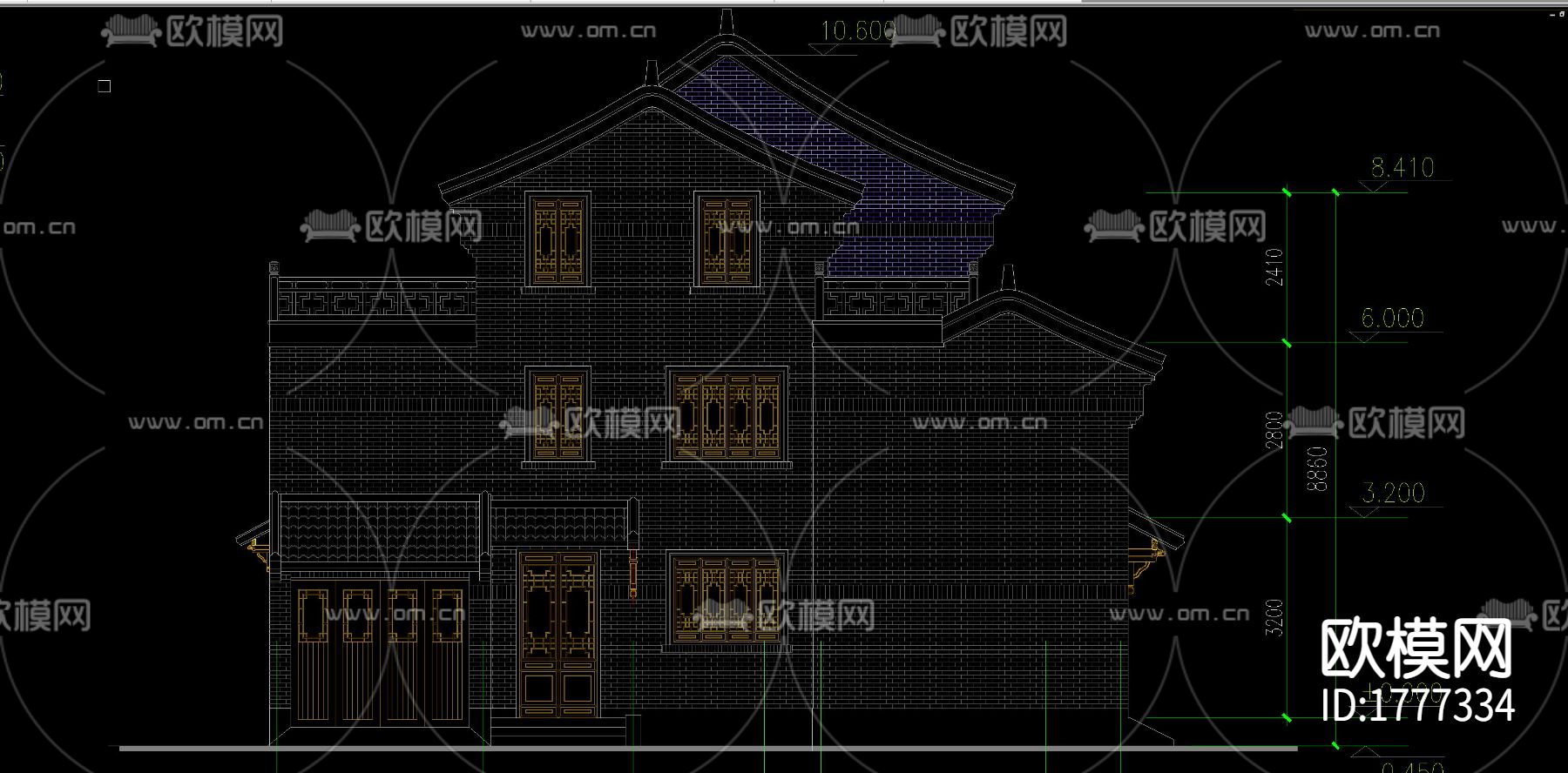 古镇别墅cad施工图下载（渲染图6）