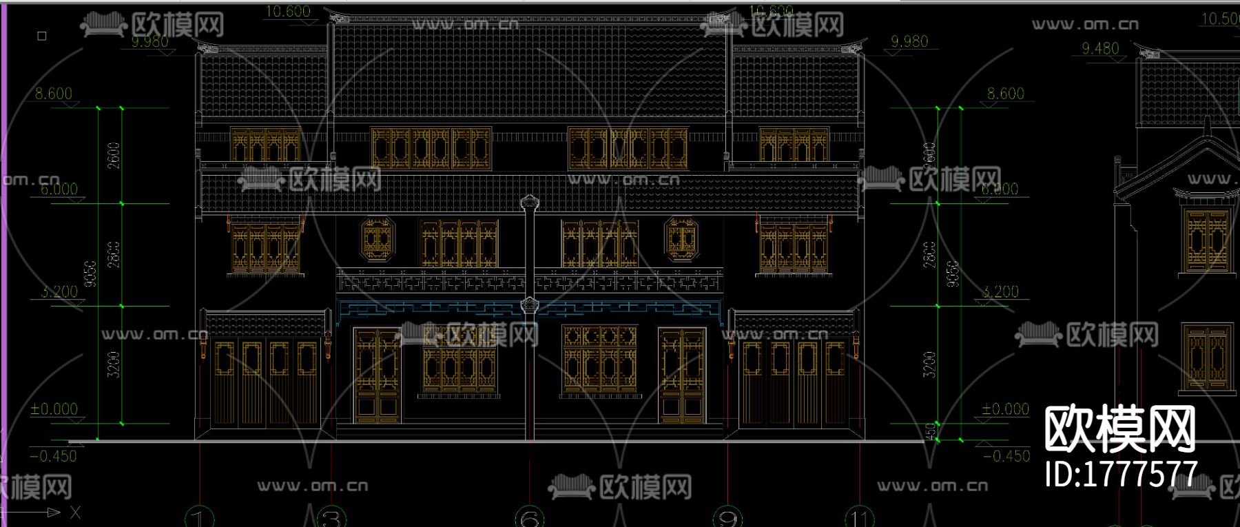 古镇别墅cad施工图下载（渲染图3）