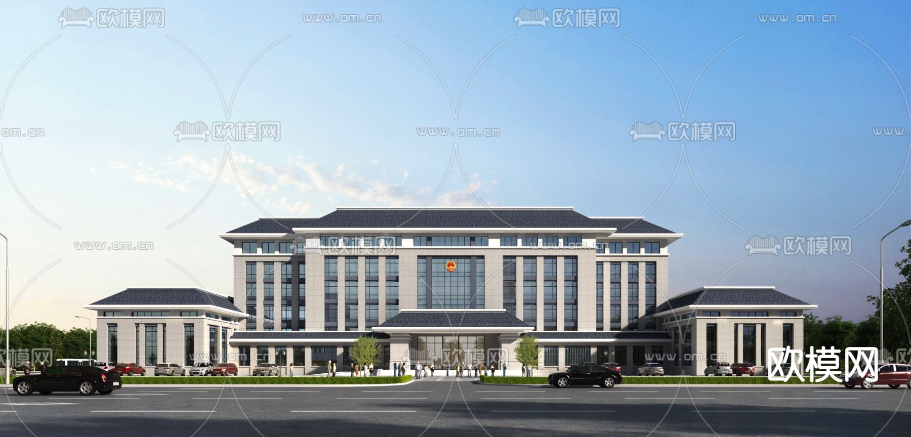现代政府办公楼建筑外观3d模型下载