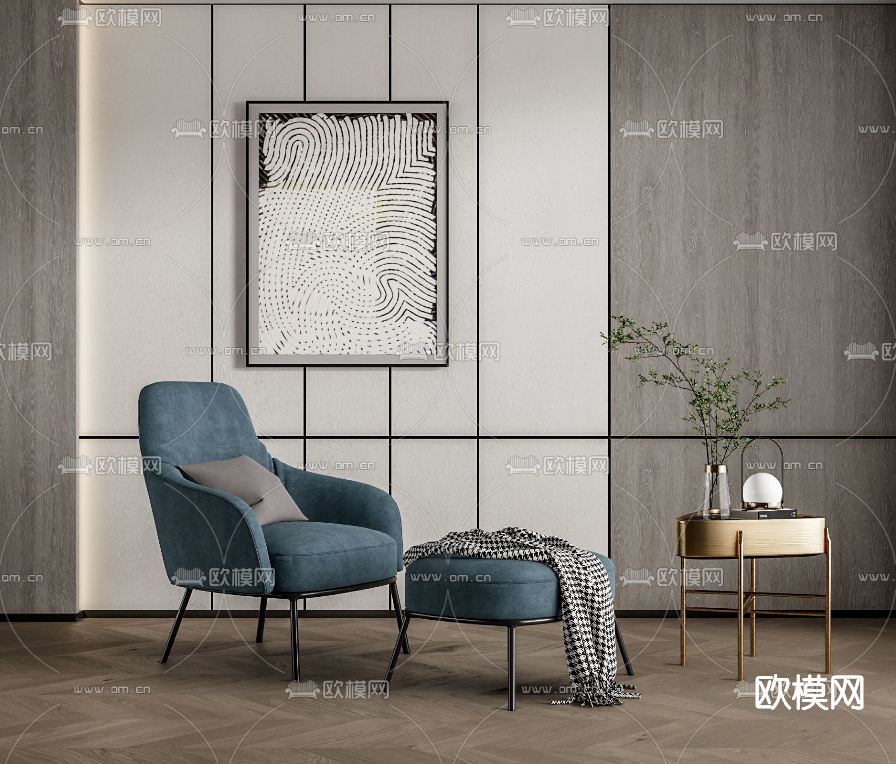 现代布艺休闲椅su模型