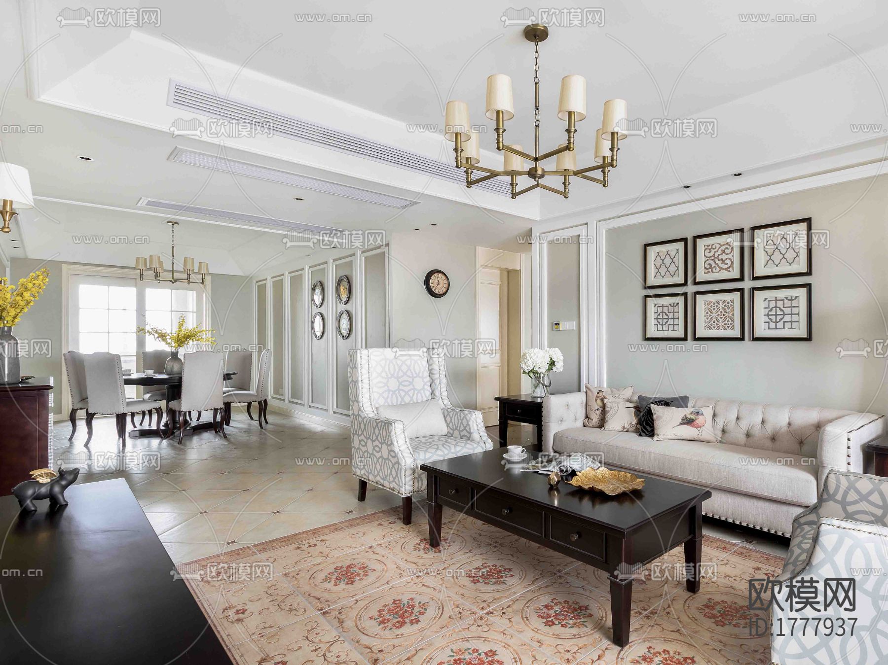 美式样板间CAD施工图下载（渲染图1）