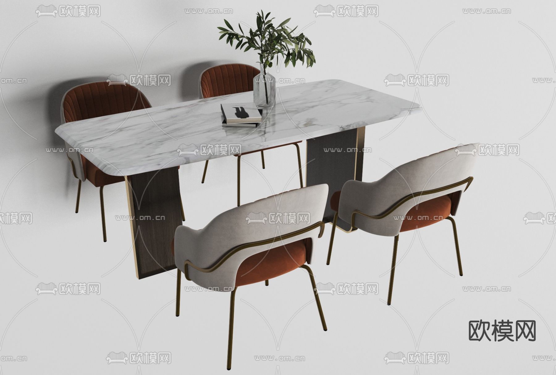 现代大理石餐桌椅免费3d模型下载
