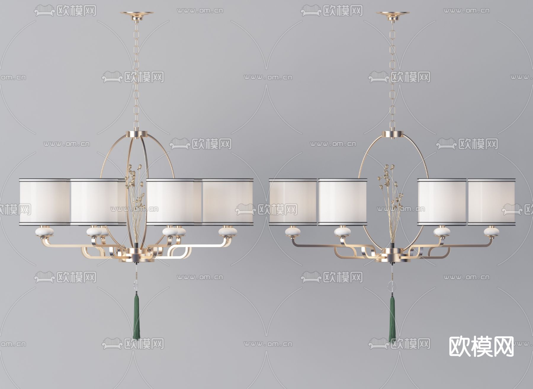 新中式金属多头吊灯3d模型下载（渲染图2）
